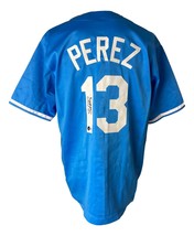 Salvador Perez Kansas Ciudad Firmado Traje Azul Claro Camiseta de Béisbol Bas - £99.06 GBP