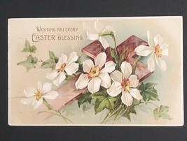 Easter Blessing Cross Spring Daisies Flowers Antique Postcard 1908 Germany - £6.24 GBP