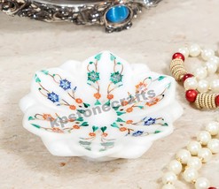 Marble Inlay Flower Bowls – Handcrafted Elegance with Semi-Precious Stones 4&quot;X4&quot; - £277.08 GBP