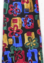Jonathan Wachtel Art To Wear Floral Tie Necktie Blue Green Red Yellow Silk - £13.15 GBP