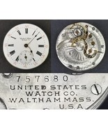 RARE pocket watch movement face hands &quot;United States Watch Co&quot; 15j Walth... - $936.54 MXN