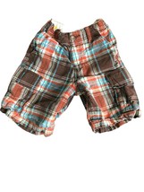 OshKosh Cargo Shorts Boys 4 Plaid Brown Orange Blue Adjustable Waist - £6.35 GBP