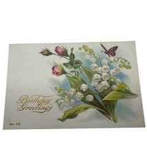 Antique Embossed Postcard Lily Of The Valley &amp; Roses Birthday Greetings 1900s - £11.73 GBP