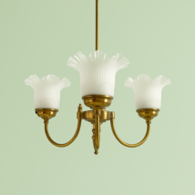 Vintage Brass 3 Arm Chandelier with Frosted White Glass Shades –  Mid-Ce... - $5,498.54 MXN