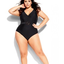NWT City Chic Calero One Piece Belted Ribbed Swimsuit in Army Green Size 20 - £48.40 GBP