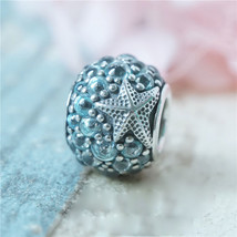 925 Sterling Silver Oceanic Starfish W/ Frosty Mint &amp; Clear Zirconia Charm Bead - £13.33 GBP