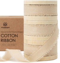 3 Rolls Handmade Fringe Natural Cotton Ribbon 5 8&quot; x 21Yd Light Nude Eco Friendl - £31.63 GBP