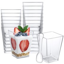 5 Oz Plastic Dessert Cups 50 Pack Small Clear Square Parfait Cups With Spoons, M - $21.99