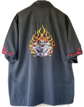 Biker Shirt Skull Flames Metal Snap Up Mens XXL Embroidered Front Pocket... - $30.38