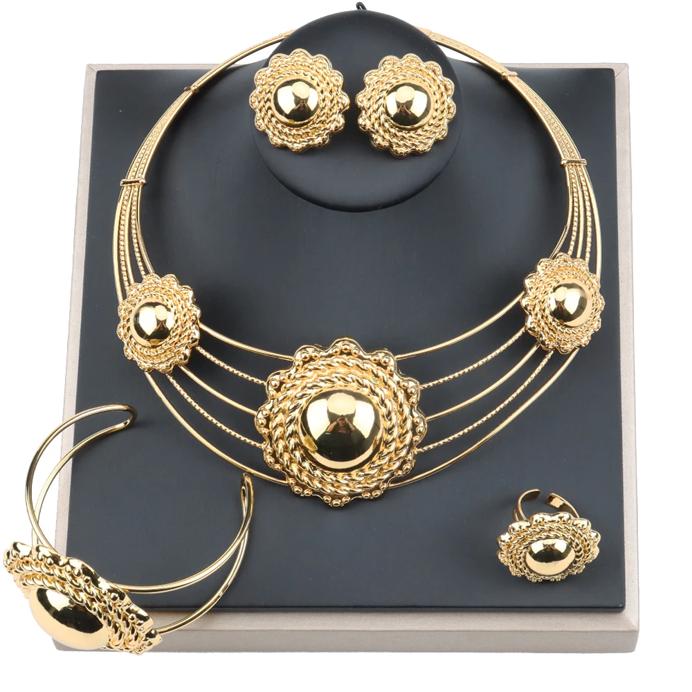 Jewelry Sets For Women Necklace Earrings Bracelet Ring Round Bead Pendan... - £46.01 GBP