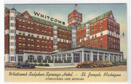 Whitcomb Sulphur Springs Hotel St Joseph Michigan linen postcard - £4.66 GBP