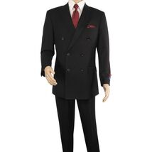 Men Apollo King Double Breasted Formal Business Suit Pleated Pants DM21 Black image 2