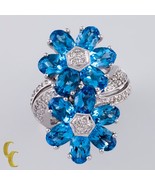 18K Weißgold Blauer Topas &amp; Diamant Blumenring Größe: 5 - $2,879.89