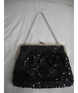 Vintage Hand Made Clutch Handbag Purse Black beaded sequin Estate Find - $2,395.33 MXN