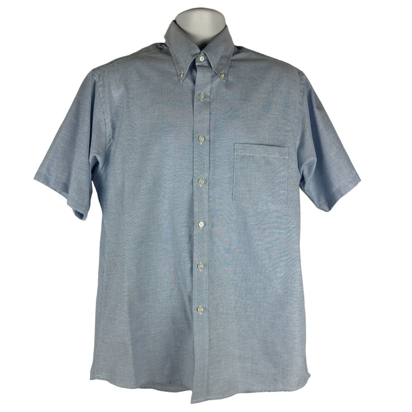 Puritan Mens Short Sleeve Button-Down Shirt Neck Size 16 Light Blue - $14.00