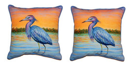 Pair of Betsy Drake Heron &amp; Sunset Large Pillows 18 Inch X 18 Inch - £70.08 GBP