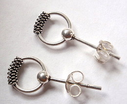 Bali Ball Stud Hoop Earrings 925 Sterling Silver Corona Sun Jewelry Dot - £10.00 GBP