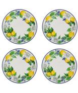 SET Of 4  Royal Norfolk Lemon Floral Dinner Plates with Blue Rims, 10.5-in. - $39.99