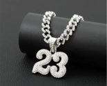 Baseball Silver Plated Large Iced CZ Number Pendant Cuban Chain 24&quot; Neck... - £17.84 GBP