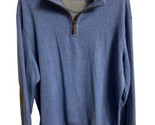 Cremieux Pullover Sweater Mens Blue Size XL Quarter Zip Suede Elbow Patches - $18.04