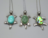 Turtle Pendant Necklace w Stone Shell Turquoise Green Abalone Lot of 3 - $38.69