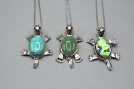 Turtle Pendant Necklace w Stone Shell Turquoise Green Abalone Lot of 3 - £31.02 GBP