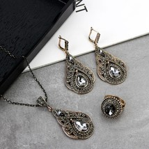 Sunspicems Elegent Bohemia Gray Crystal Earring Necklace Ring Wedding Jewelry Se - £18.86 GBP