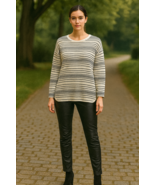 Eileen Fisher Organic Cotton Box Top Sweater XL Soft White Black Stripe New - €72,67 EUR