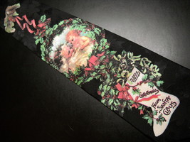 Dillards Christmas Neck Tie Silk Santa and Cherub in Ribboned Wreath on Black - £8.02 GBP