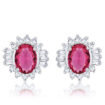 Precious Stars Silvertone Ruby Red Blue Cubic Zirconia Fancy Stud Earrings - £18.98 GBP