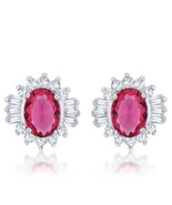 Precious Stars Silvertone Ruby Red Blue Cubic Zirconia Fancy Stud Earrings - £18.96 GBP
