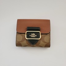 Coach CF472 Signature Colorblock Small Morgan Trifold Wallet Khaki Multi - $96.28