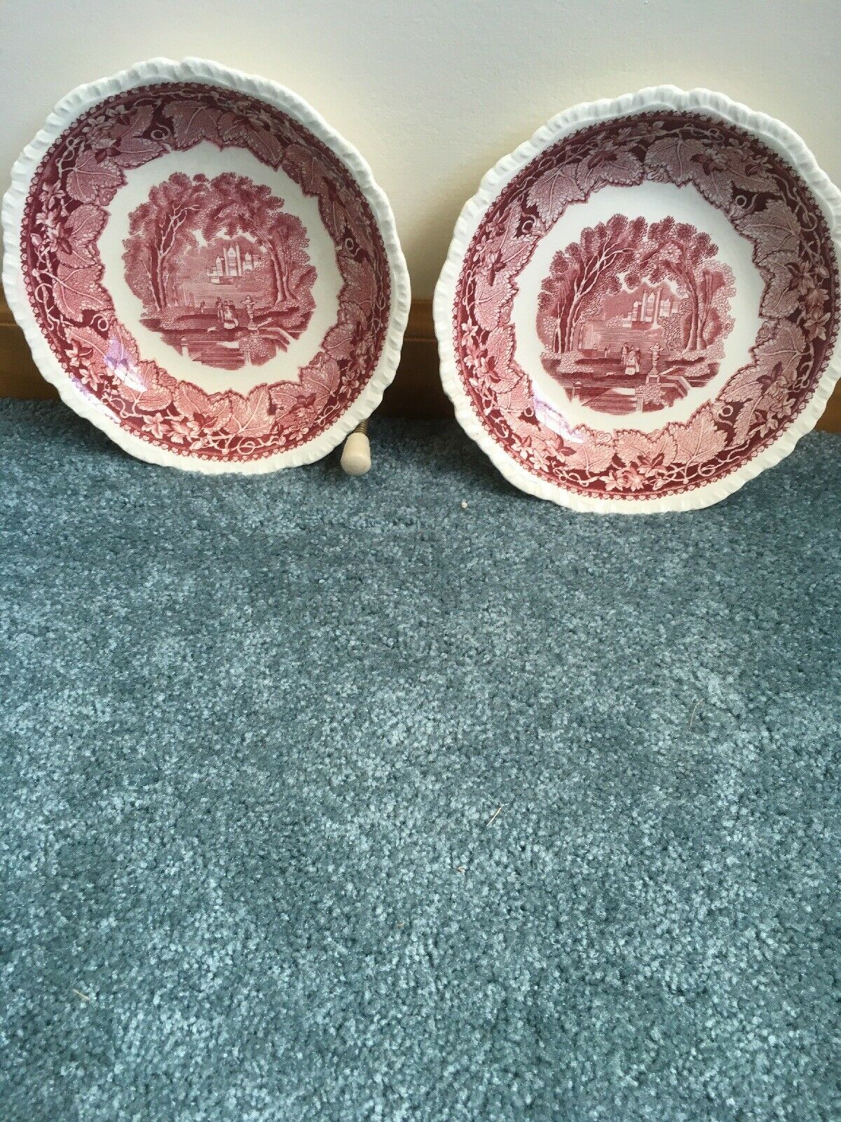 RARE 2 VINTAGE MASONS PATENT RED IRONSTONE SOUP BOWLS NICE - $21.75