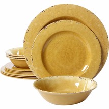 California 12 Pc Dinnerware Set in Yellow Decal Solid Casual Round Piece... - £48.80 GBP