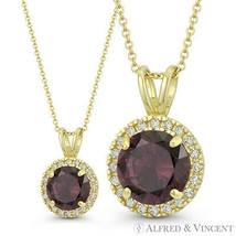 Round Cut Simulated Alexandrite &amp; Cubic Zirconia CZ Halo 14k Yellow Gold Pendant - £67.77 GBP+