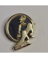 Signed Danecraft Vintage Pin Brooch Mirror Ice Skating Skater Brushed Gold - $25.78 CAD