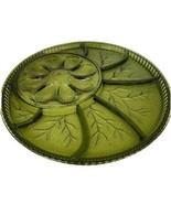 Vintage Green Indiana Glass Deviled Egg Divided Platter 13&quot; Excellent - $23.74