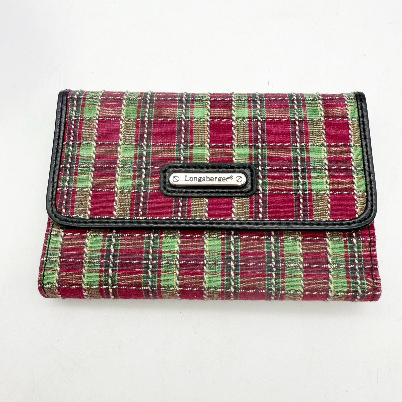 Longaberger Trifold Wallet Plaid Tartan Red Green Brown - $19.99