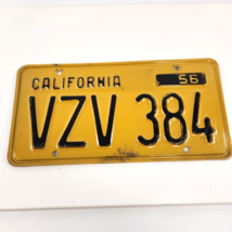 California License Plate 1956 VZV 384 Expired Yellow w Black Letters VTG USA - £33.61 GBP