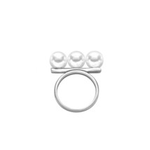 Slovecabin Real 925 Sterling Silver Balance Bar Faux 3 Pearls Ring For Women Fin - £22.15 GBP