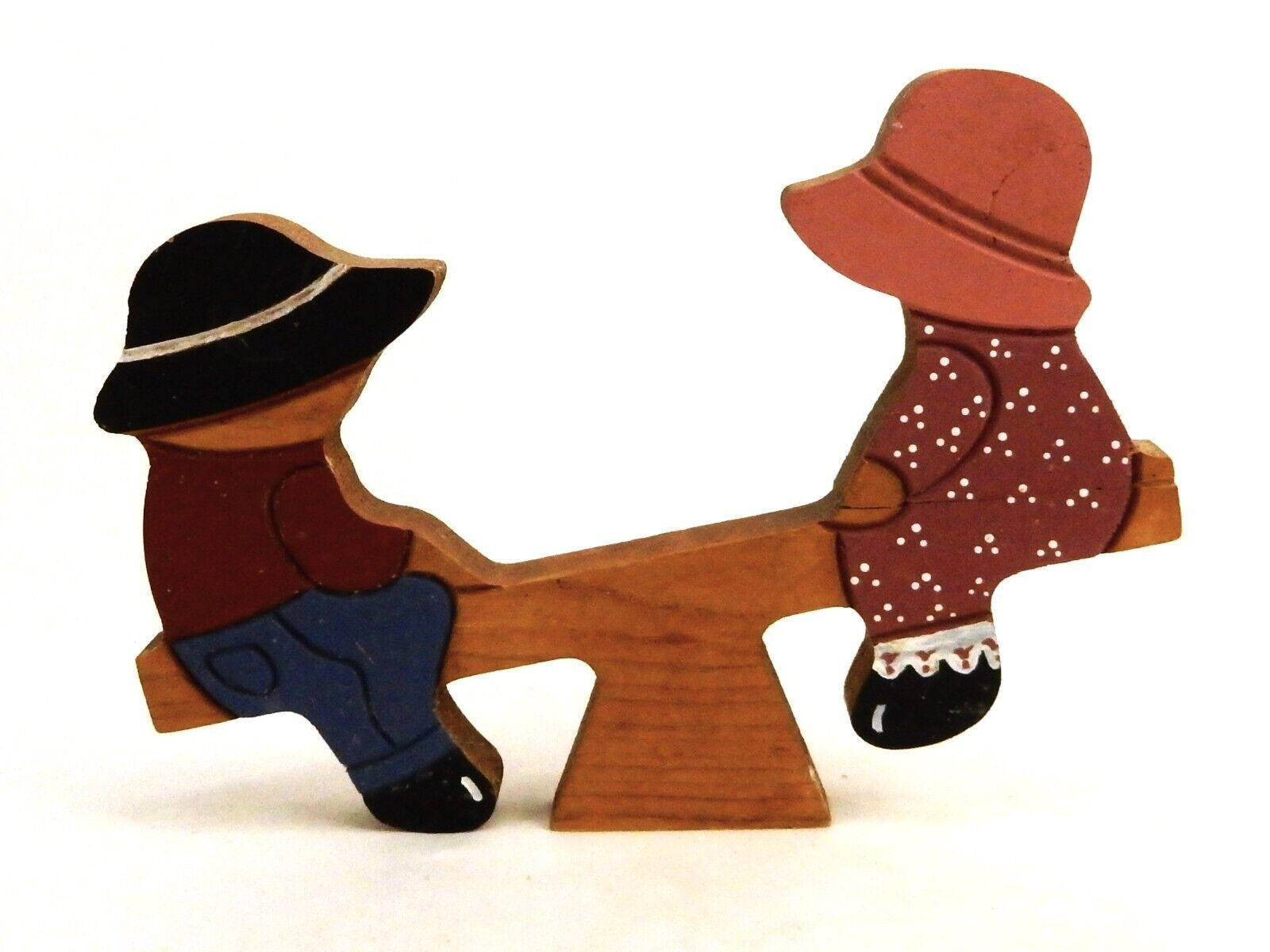 Kids on Seesaw, Cutout Figurine, Abstract Art, Wall or Shelf, Hand Paint... - $6.81