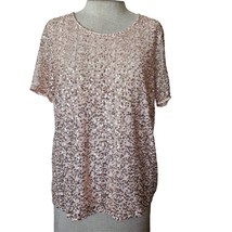  Blush Pink Sequined Short Sleeve Top Size Small - £27.69 GBP