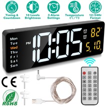 Digital Wall Clock Large LED Display 15.7 Inch Clock with Remote Control... - $58.99