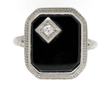18k Gold Filigree Genuine Natural Black Onyx Ring with Corner Diamond (#... - £427.69 GBP