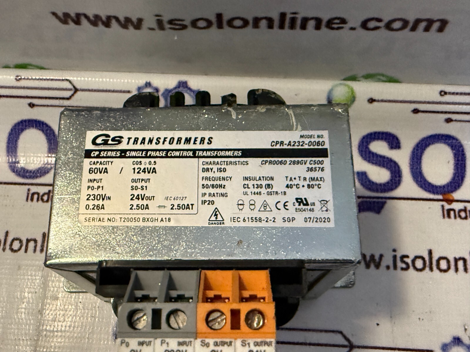 Gs Transformers CPR-A232-0060 Single Phase 60VA/124VA 24V 2.50A NEW - $149.00