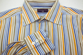 GORGEOUS Seaward &amp; Stearn London VII Fold Wide Striped Dress Shirt L 17x37 - $56.99