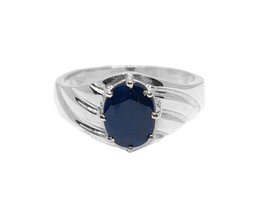 Mens Sapphire Ring 7x9 mm Oval Sapphire Mens Band Solid Silver Sapphire Ring - £60.79 GBP