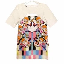 REVOLVE Tibi Ivory Multi Floral Eyespy Cut Out Silk Linen Shift Dress Size 4 - £72.05 GBP