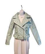 AZALEA WANG Minty Girl Faux Leather Studded Moto Jacket Womens Size Medium  - $71.25