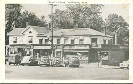 Postcard 1940s - Lincoln Block Holbrook  MA Street View Cars Coke Sign Thompsons - £22.54 GBP